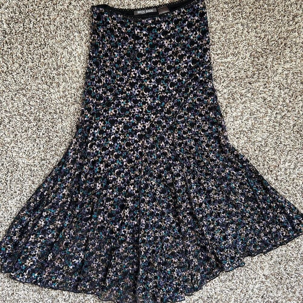 Y2K Bisou Bisou Ditsy Floral Cottage Midi Skirt Sz XS Dark Fairy Grunge Prairie